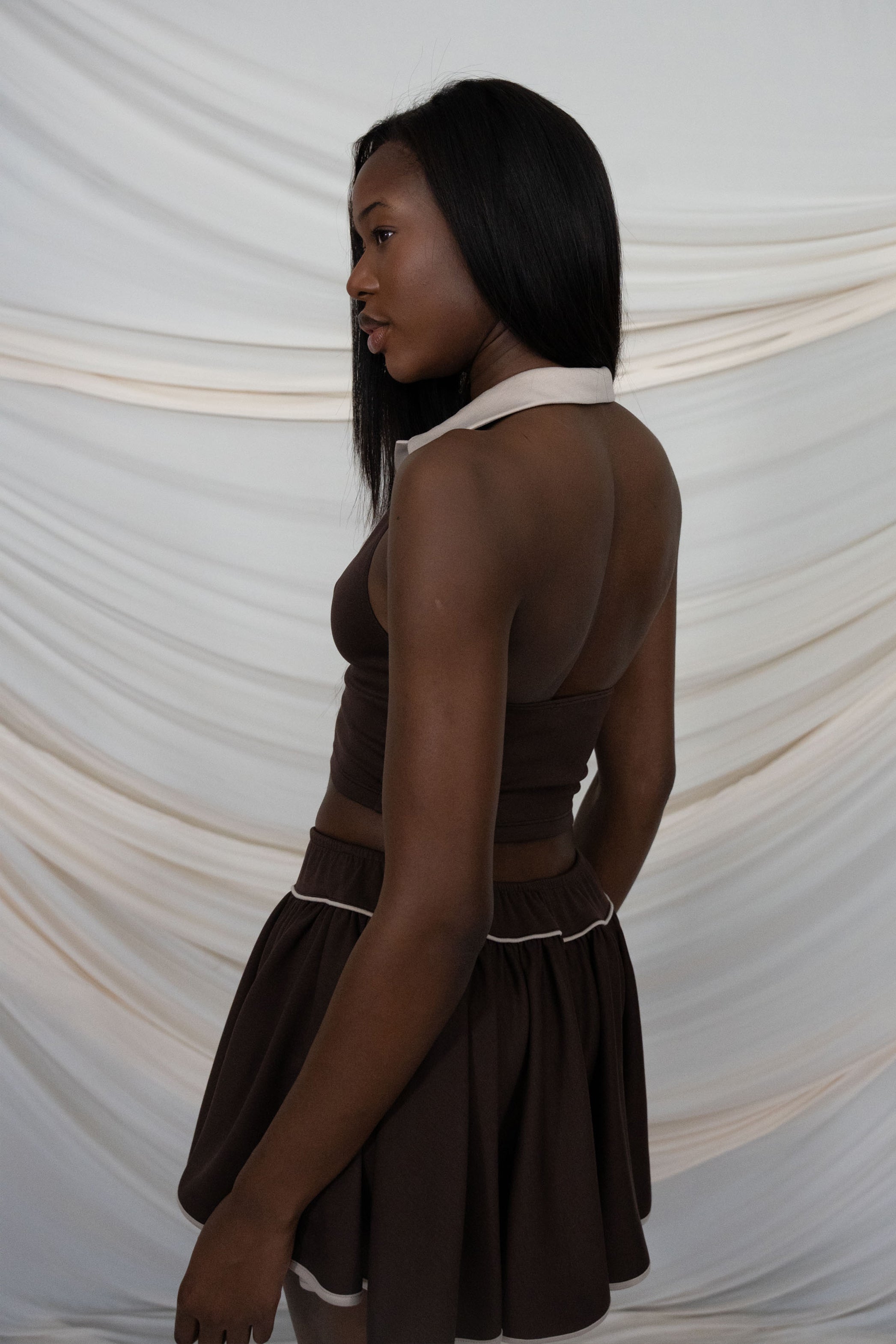 Brown backless halter top Sebnem Gunay