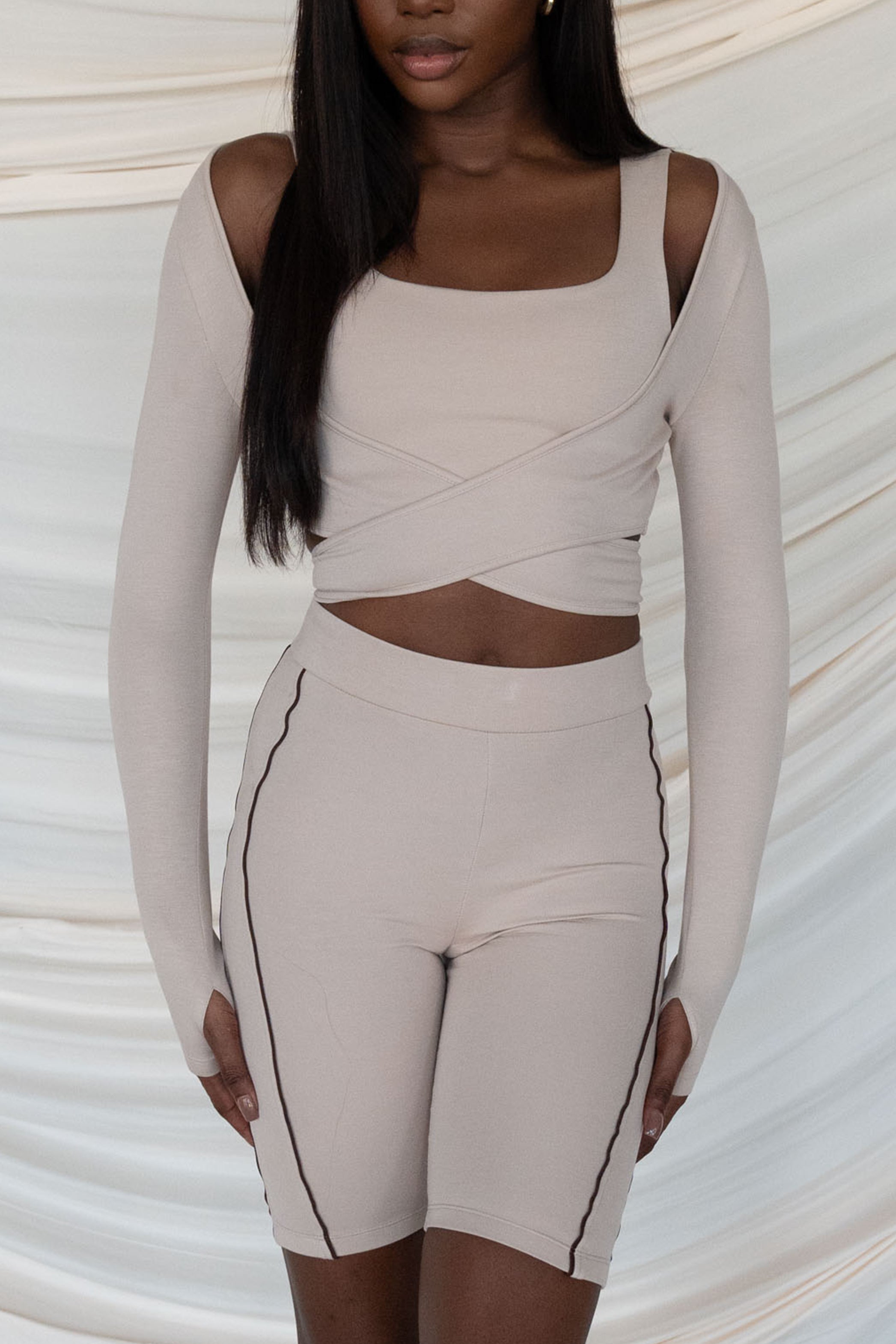 Nude long sleeve wrap top Sebnem Gunay