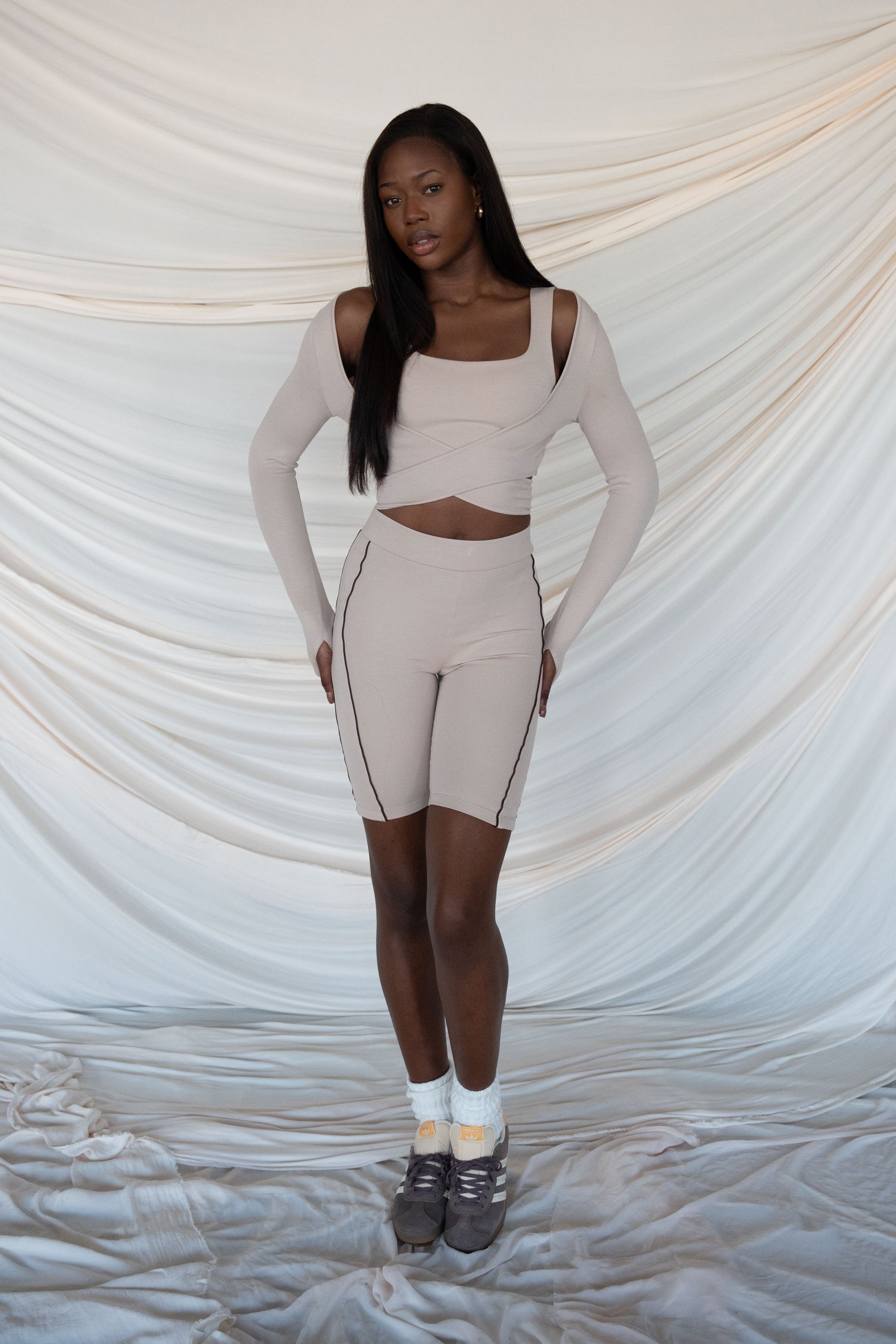 Nude long sleeve wrap top Sebnem Gunay