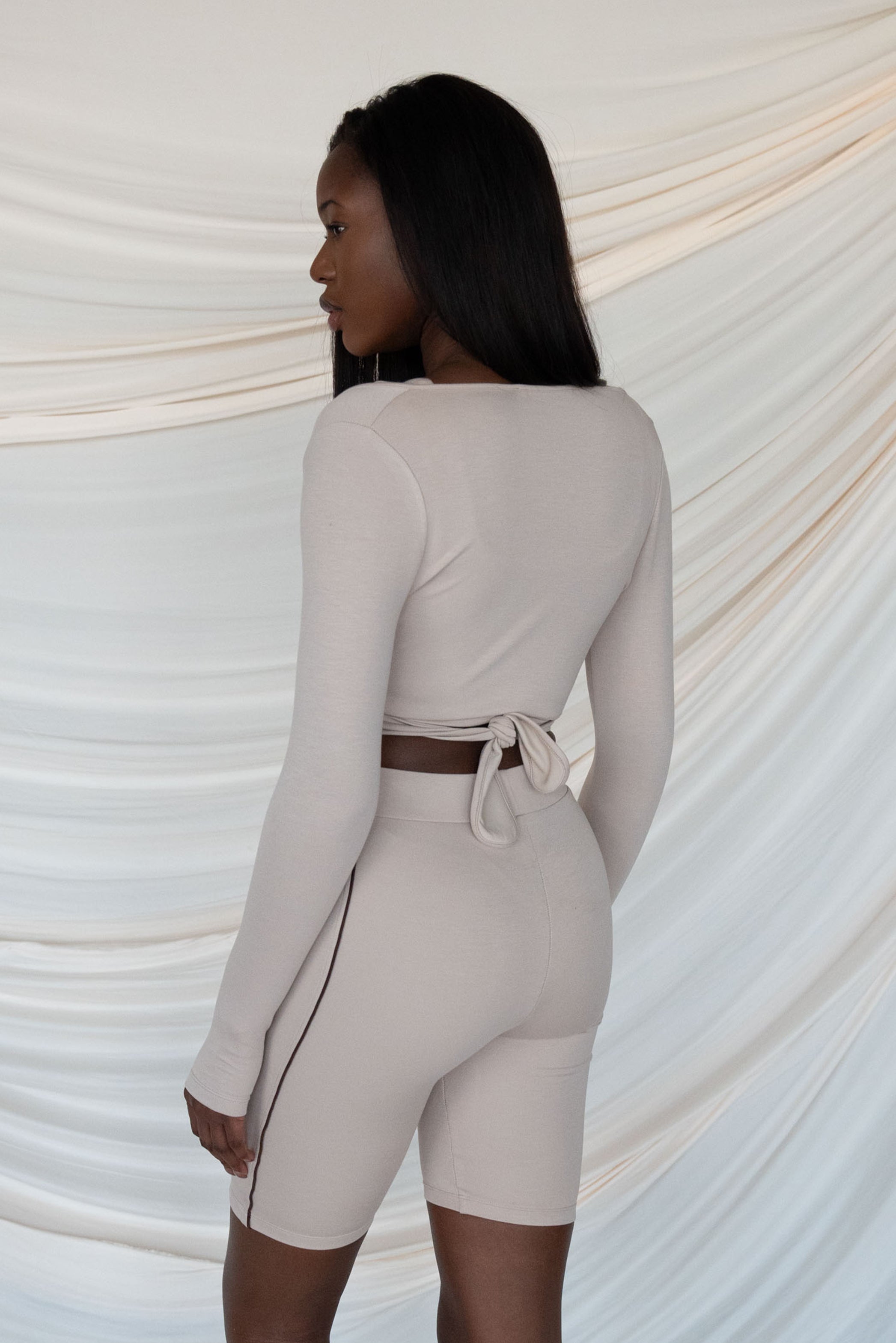 Nude long sleeve wrap top Sebnem Gunay