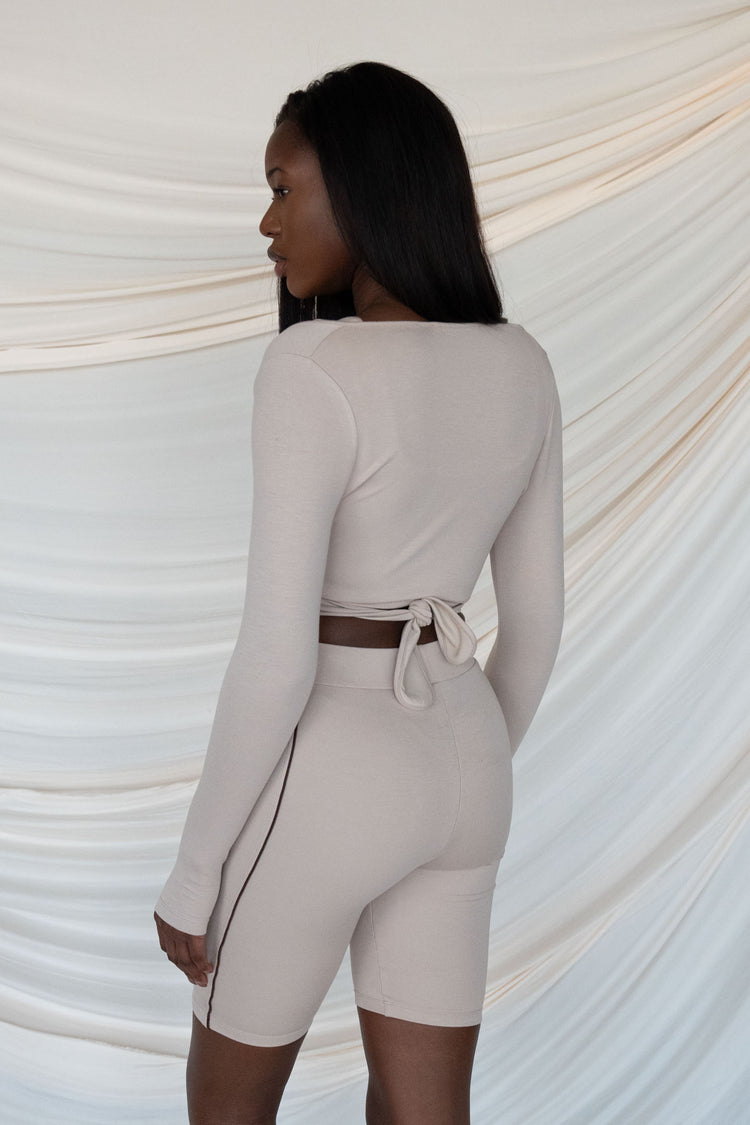 Nude long sleeve wrap top Sebnem Gunay