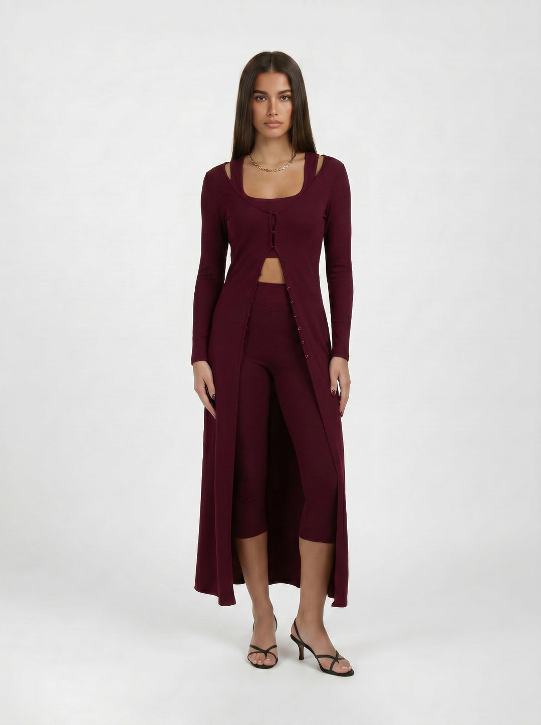 Burgundy Long Vest and Croptop