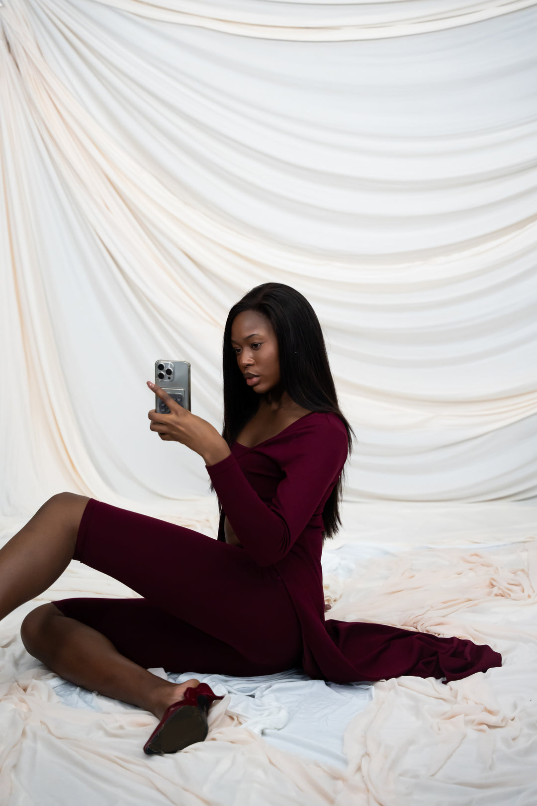 Burgundy Long Vest and Croptop