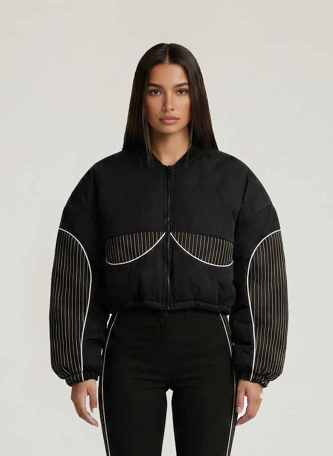 Black Striped Padded Coat