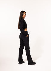 BLACK NYLON CARGO TRACKSUIT PANTS