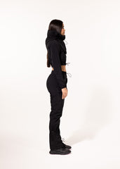 BLACK NYLON CARGO TRACKSUIT PANTS